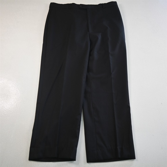 Pronto Uomo 36x28 Black 100% Wool Flat Front Classic Mens Pants - Picture 1 of 16